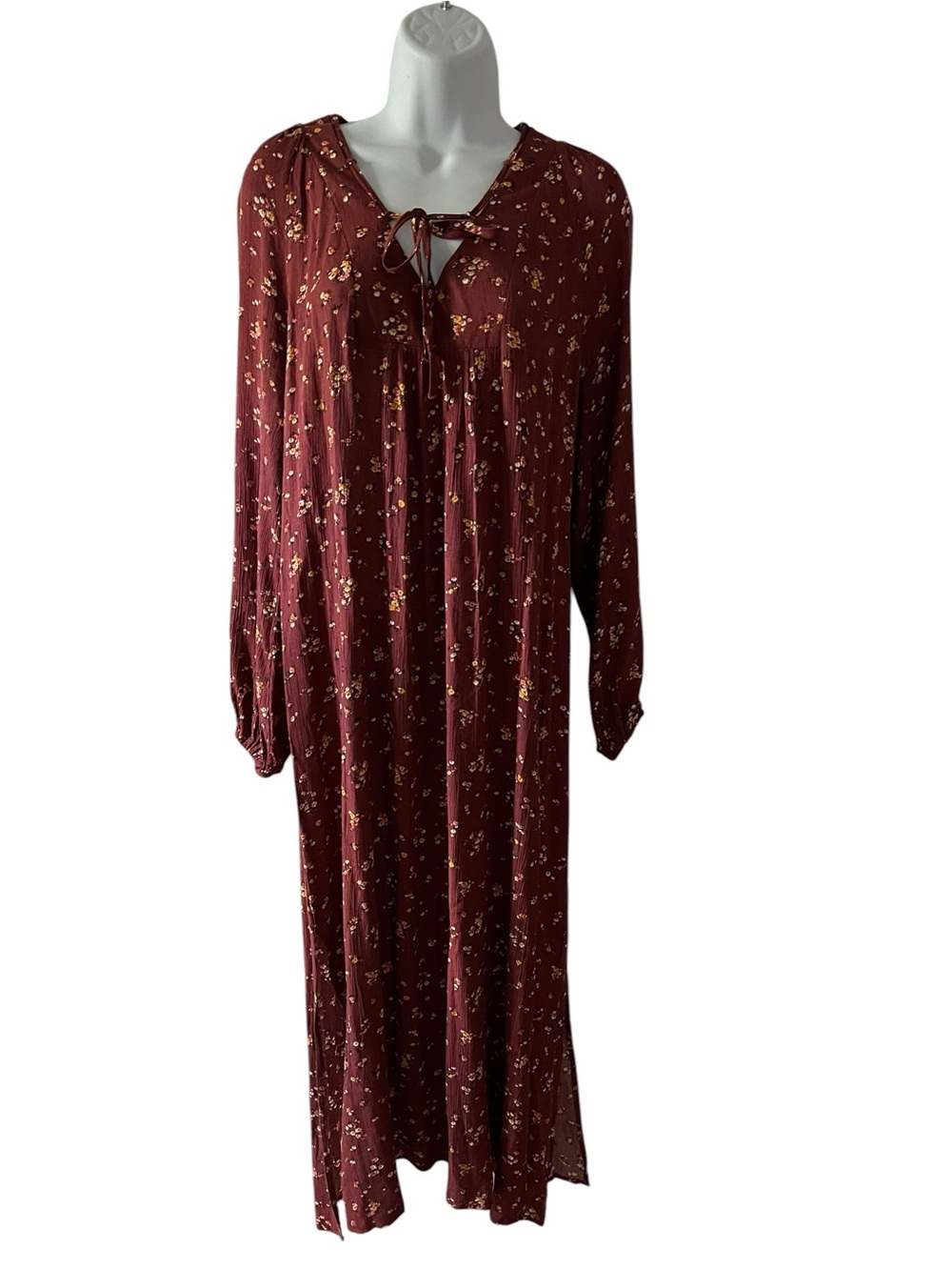 Natural Life Rowan Floral Maxi Dress Medium Boho Cottagecore Prairie Burgundy